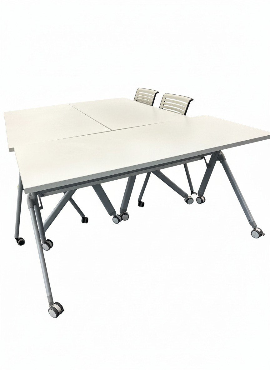 Flip-Top Mobile Training Table (White Top / Silver Frame)